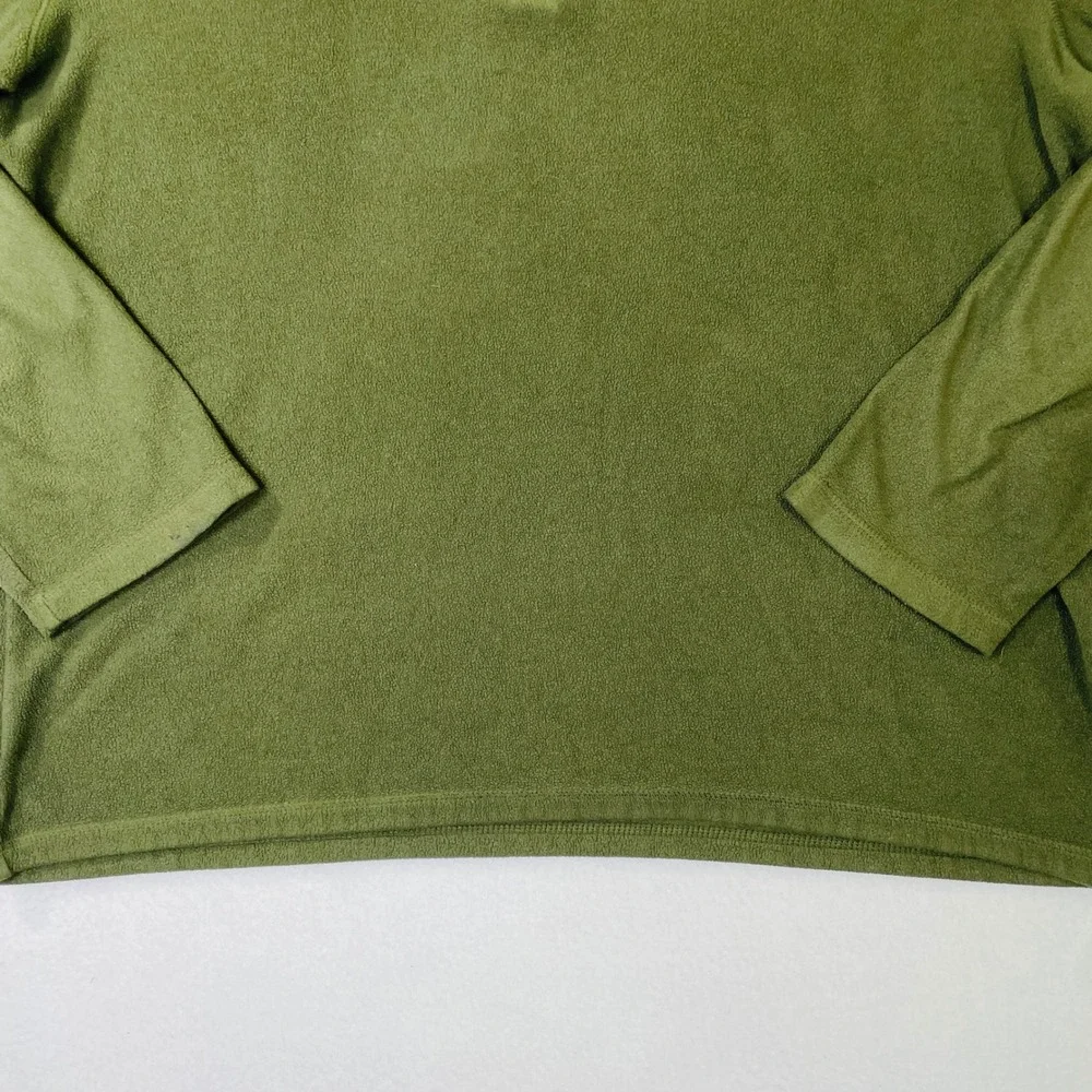 The North Face Mens L TKA 100 1/4 Zip Fleece Pullover Olive Green Neon Lime Logo